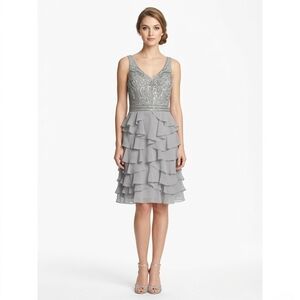 NEW Sue Wong Grey Tiered Gatsby Dress Size 4